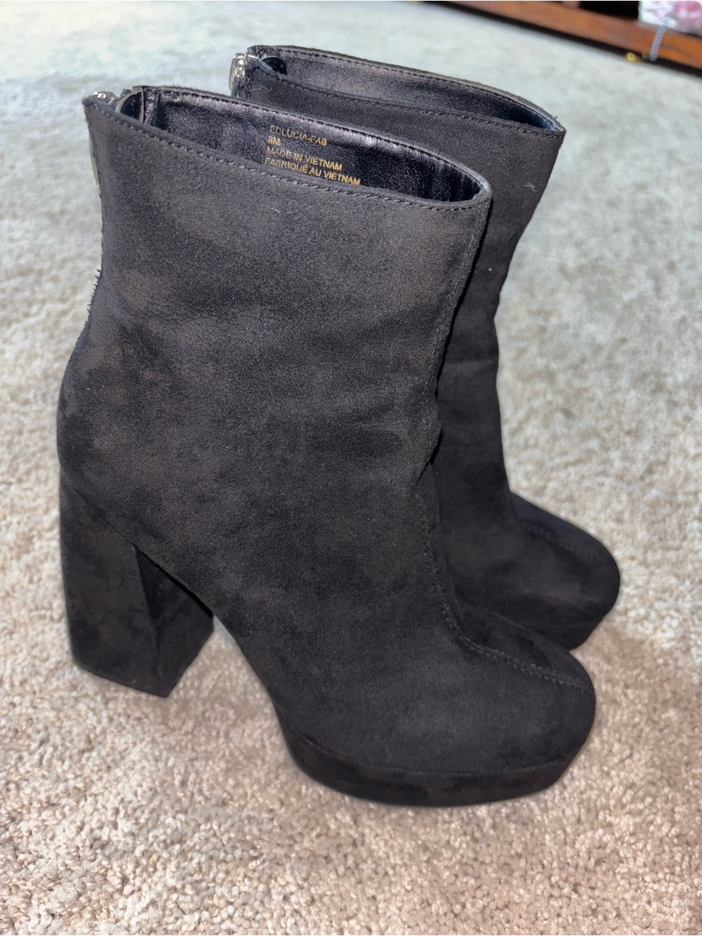 Black Faux Suede Platform Boots Chunky Block Heel Ankle Bootie 8